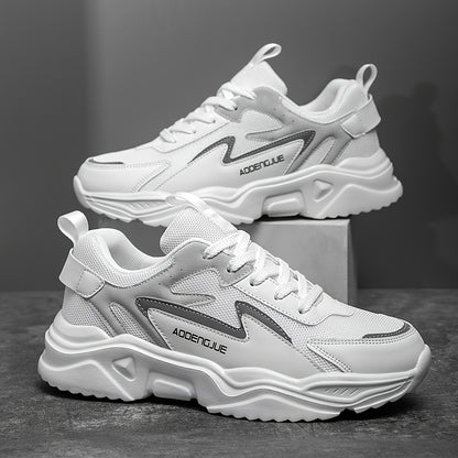 Sneakers da uomo leggere, casual, con stampa di lettere e design di tendenza, con cinturino anteriore - Suola bassa in EVA, tomaia in PU e tessuto, traspiranti e resistenti per corsa, escursionismo, attività all'aperto e uso quotidiano