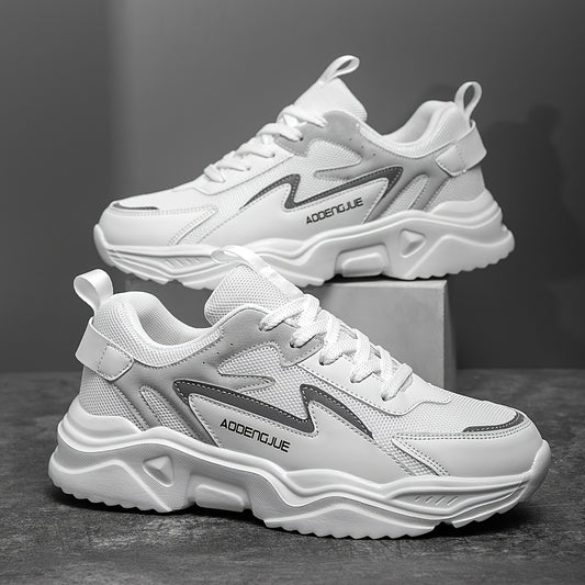 Men's Lightweight Casual Letter Print Trend Design Front Strap Sneakers - Low-Top EVA Sole, PU & Fabric Upper, Breathable & Durable for Running, Hiking, Outdoor & Daily Wear