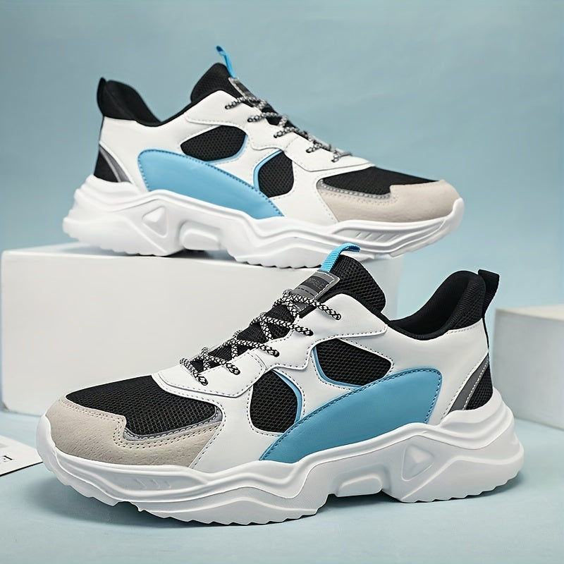 [Scarpe da ginnastica traspiranti] Scarpe da ginnastica in mesh traspirante e spessa | Scarpe da ginnastica casual da uomo bianche e verde acqua con suola in EVA, design con lacci per tutte le stagioni