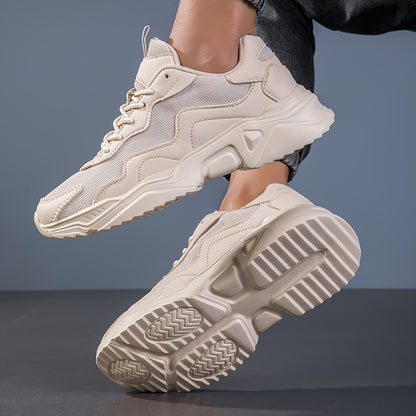 Men's Chunky Breathable Sneakers - Wear-Resistant Fabric Upper & EVA Sole, All-Season Gym Running Walking Shoes, Casual Round Toe Lace-Up Design for Parties & Casual Attire, Versatile Sneakers | Laceup Sneakers | Fabric Upper