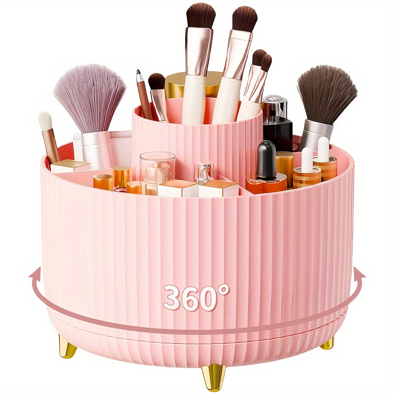Organizer per il trucco girevole a 360° - 1 contenitore per cosmetici in plastica con 5 scomparti - Supporto multifunzionale per pennelli, rossetti, prodotti per la cura della pelle e cancelleria - Resistente