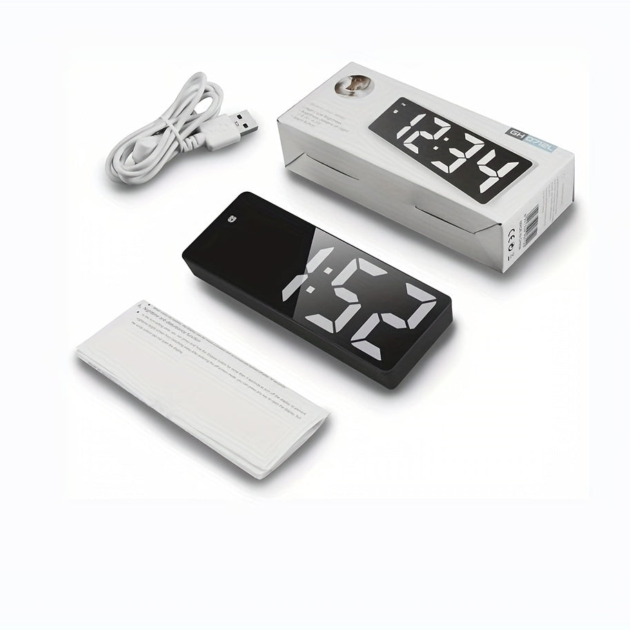 1 sveglia digitale a LED, display HD a specchio con funzione snooze, luminosità regolabile su 3 livelli, con temperatura, 12/24 ore, sveglia elettronica a batteria e USB per camera da letto, arredamento per la casa