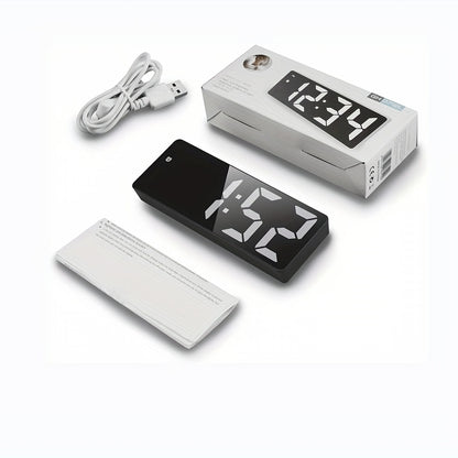1 sveglia digitale a LED, display HD a specchio con funzione snooze, luminosità regolabile su 3 livelli, con temperatura, 12/24 ore, sveglia elettronica a batteria e USB per camera da letto, arredamento per la casa