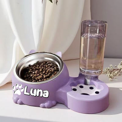 Automatic Smart Pet Feeder and Water Dispenser with Custom Name/Meal Times - Gravity-Fed System, Spill-Proof Design, Easy-Clean Durable Plastic Construction - for Cats, Small Dogs - Auto Food & Water Dispenser with Timer, Ide