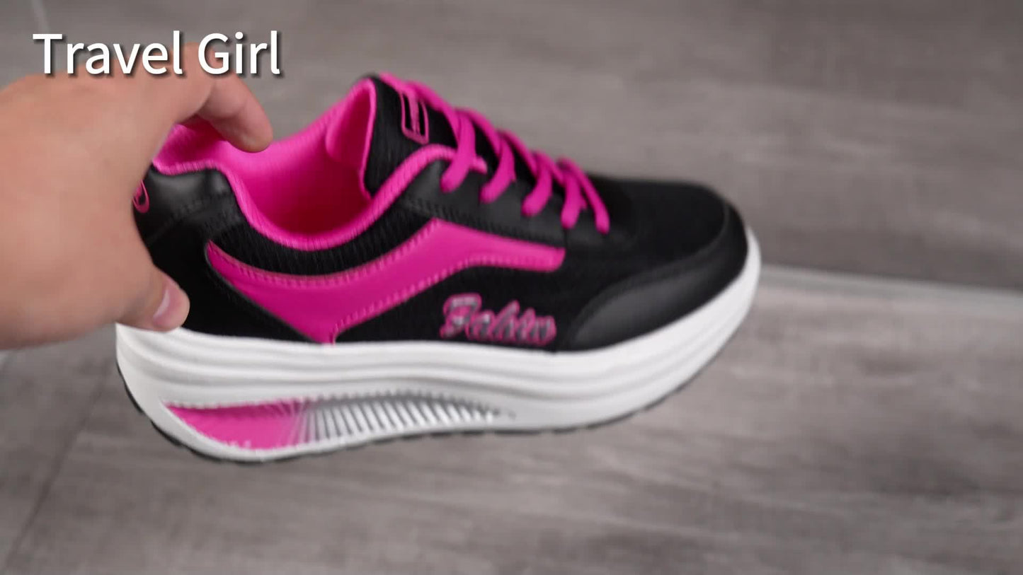 Fashion Walking Shoes For Women, Shock Absorption Wedge Sneakers, Breathable Outdoor Casual Sneakers