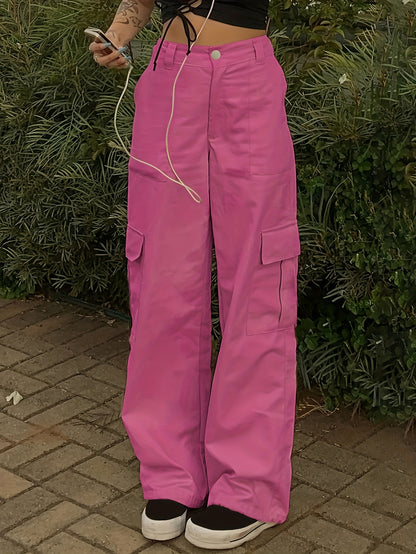 Y2K Women's Fashionable Street Hip-hop Retro Cargo Pants, Loose Large Pocket High Waist Straight Jeans Cargo Pants For Hiking, Women's Athleisure