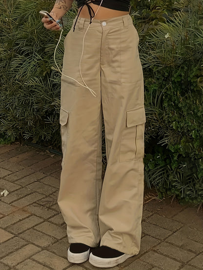 Y2K Women's Fashionable Street Hip-hop Retro Cargo Pants, Loose Large Pocket High Waist Straight Jeans Cargo Pants For Hiking, Women's Athleisure