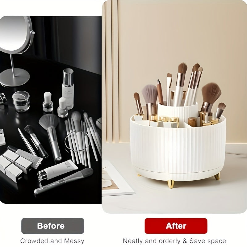 Organizer per il trucco girevole a 360° - 1 contenitore per cosmetici in plastica con 5 scomparti - Supporto multifunzionale per pennelli, rossetti, prodotti per la cura della pelle e cancelleria - Resistente