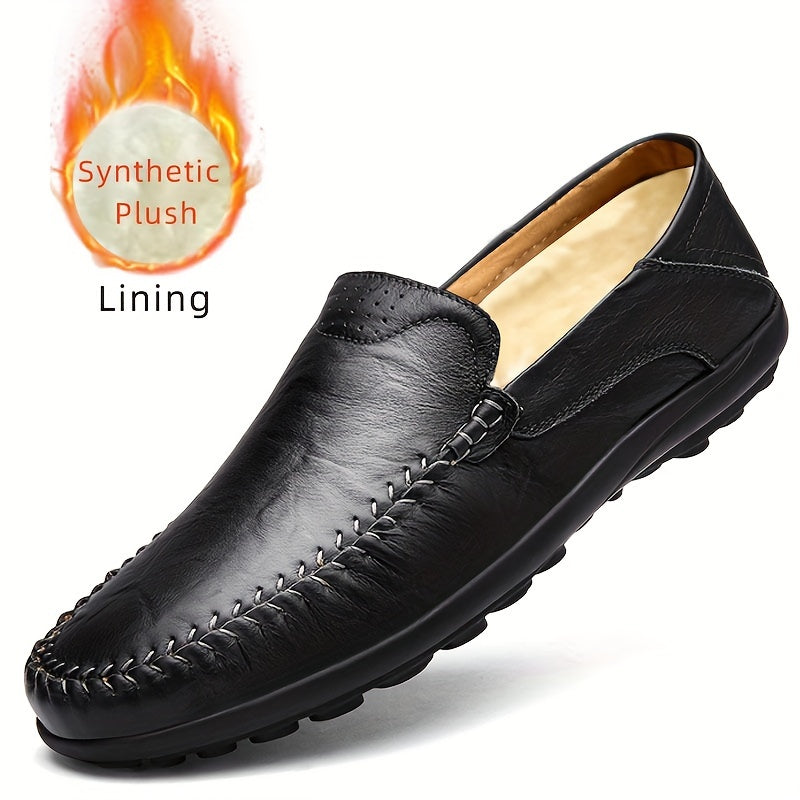 Scarpe casual da lavoro slip-on da uomo CLOHOO - Tomaia in pelle traspirante di secondo strato, comoda fodera in PU e suola in gomma, versatili per tutte le stagioni per ufficio, viaggi e vacanze - Nero, aspetto raffinato | Suola in gomma robusta, Dre