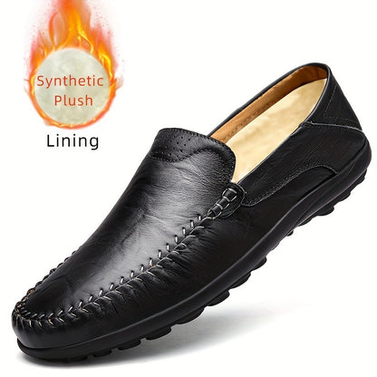 Scarpe casual da lavoro slip-on da uomo CLOHOO - Tomaia in pelle traspirante di secondo strato, comoda fodera in PU e suola in gomma, versatili per tutte le stagioni per ufficio, viaggi e vacanze - Nero, aspetto raffinato | Suola in gomma robusta, Dre