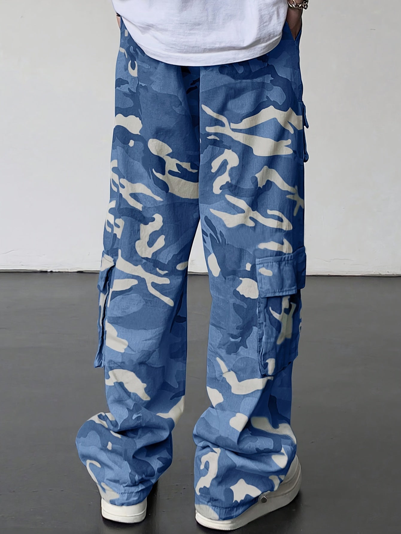 Pantaloni cargo mimetici da uomo con tasche con patta - Vestibilità ampia ed elegante per escursionismo, campeggio e streetwear, poliestere resistente