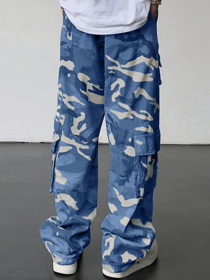 Pantaloni cargo mimetici da uomo con tasche con patta - Vestibilità ampia ed elegante per escursionismo, campeggio e streetwear, poliestere resistente