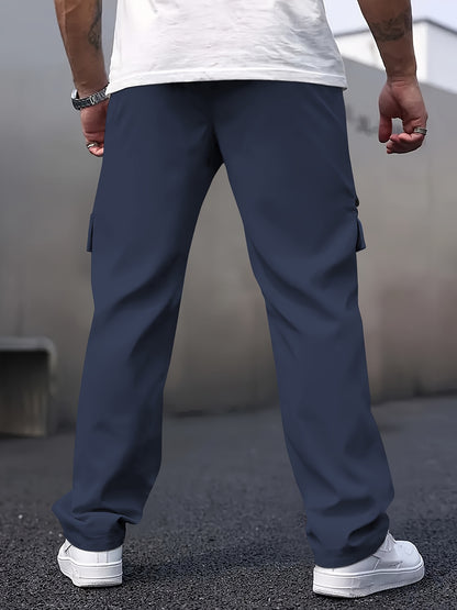 Pantaloni cargo casual da uomo con tasche multiple - Gamba dritta, vestibilità ampia, beige, dettagli con cerniera, perfetti per primavera e autunno