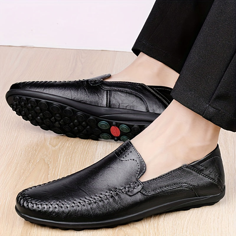 Scarpe casual da lavoro slip-on da uomo CLOHOO - Tomaia in pelle traspirante di secondo strato, comoda fodera in PU e suola in gomma, versatili per tutte le stagioni per ufficio, viaggi e vacanze - Nero, aspetto raffinato | Suola in gomma robusta, Dre