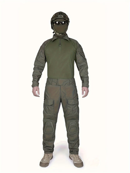 Camicia tattica da uomo a maniche lunghe verde militare - Traspirante, con cerniera, perfetta per escursionismo, arrampicata, campeggio, pesca e fitness
