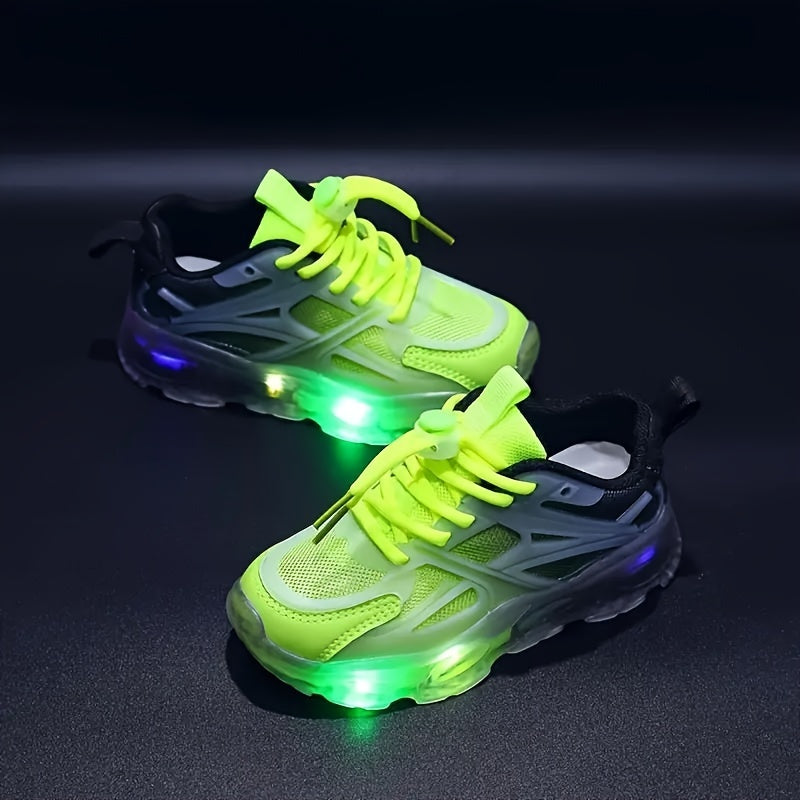 Sneakers in mesh traspirante per bambini con luci LED - Design geometrico alla moda, suola in PVC antiscivolo per ragazzi e ragazze