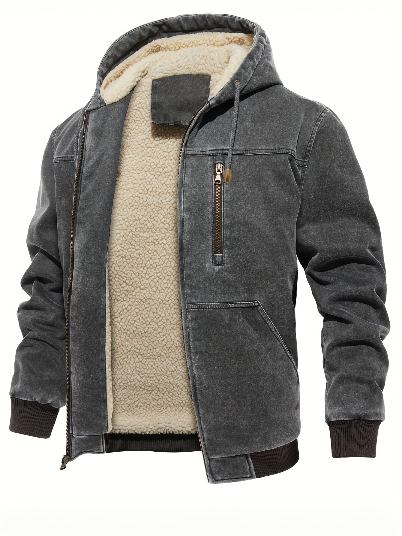 Men'S Distressed Hooded Softshell Jacket, Autumn Winter Outerwear with Pockets, Trendy Item