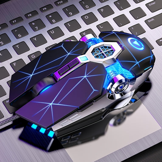 Mouse cablato argentato intagliato per giochi di eSport, macro silenziosa e sonora per mouse mangia-polli per desktop e laptop