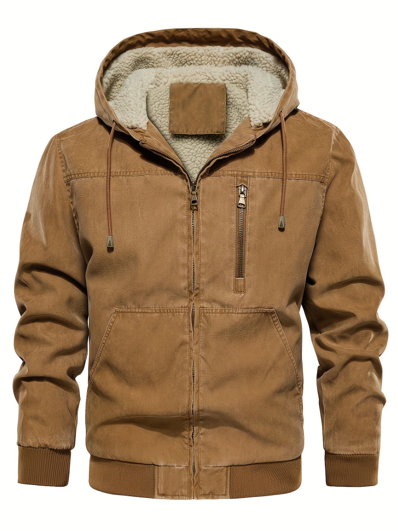 Men'S Distressed Hooded Softshell Jacket, Autumn Winter Outerwear with Pockets, Trendy Item