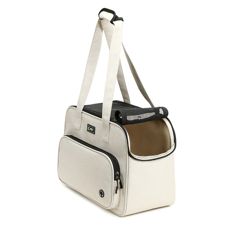 1pc Lightweight Minimalist White Cat & Dog Shoulder Bag - Large Capacity Breathable Pet Carrier with Multiple Compartments, Adjustable Strap, Secure Zipper Closure & Side Pockets, Perfect for Outdoor Travel, Shopping, and Dai