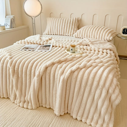 Coperta in pile con coulisse - Morbida, calda e soffice, motivo in pelliccia di coniglio finta, perfetta per fare un pisolino, in ufficio, in campeggio o sul divano, versatile coperta regalo per tutte le stagioni | Coperta in pile di peluche | Morbida