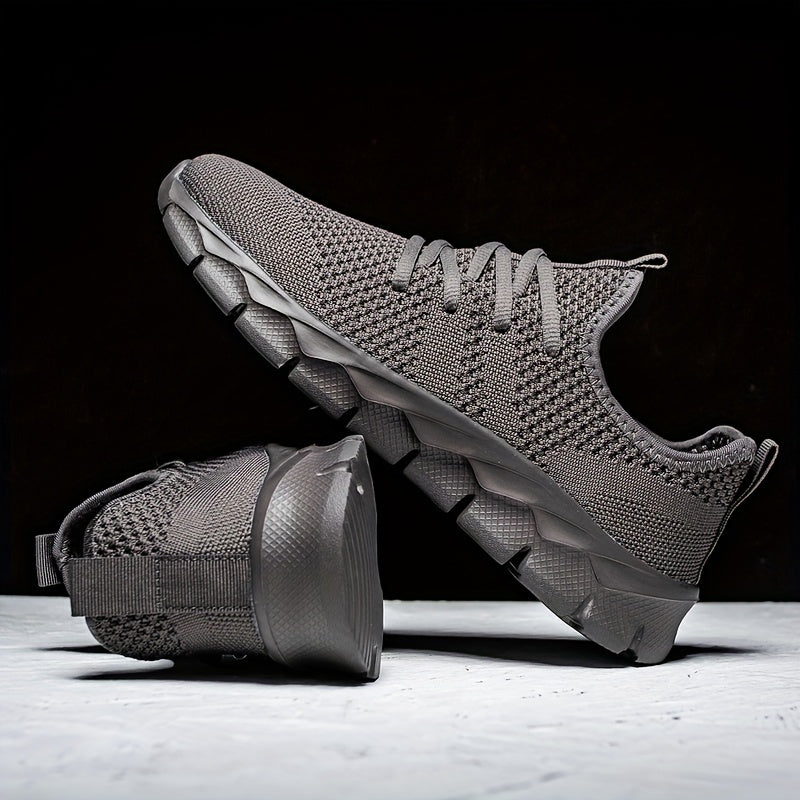 Men's Lightweight Breathable Running Shoe, Lace-Up Casual Sneakers for Gym, Jogging & Daily Wear (All-Season, Solid Color)