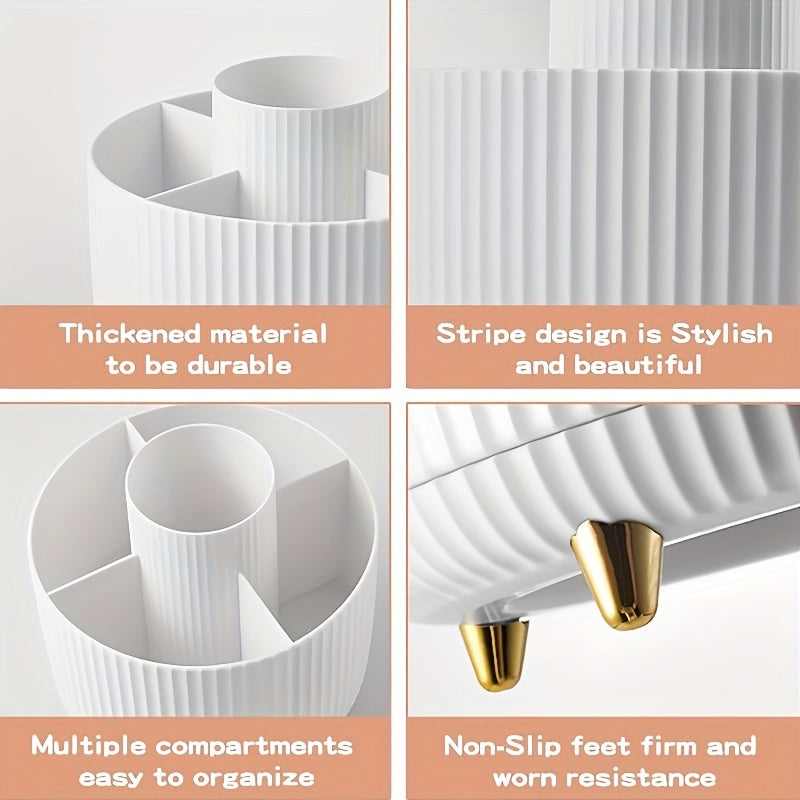 Organizer per il trucco girevole a 360° - 1 contenitore per cosmetici in plastica con 5 scomparti - Supporto multifunzionale per pennelli, rossetti, prodotti per la cura della pelle e cancelleria - Resistente