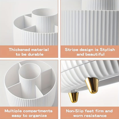 Organizer per il trucco girevole a 360° - 1 contenitore per cosmetici in plastica con 5 scomparti - Supporto multifunzionale per pennelli, rossetti, prodotti per la cura della pelle e cancelleria - Resistente