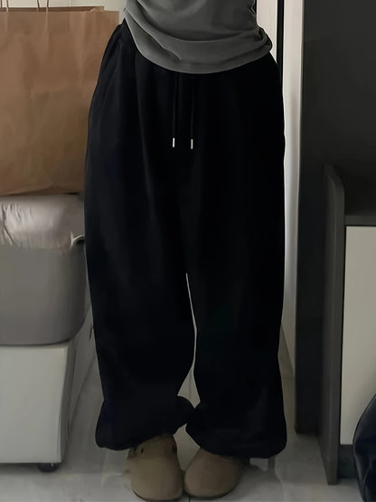 Pantaloni jogger con coulisse in tinta unita, pantaloni sportivi larghi e casual, abbigliamento da donna