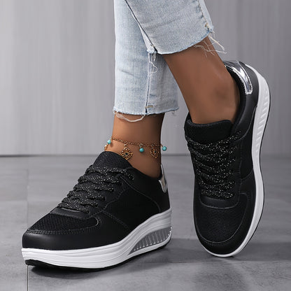 Sneakers da donna con plateau in rete traspirante, scarpe casual con lacci e suola bassa, comode