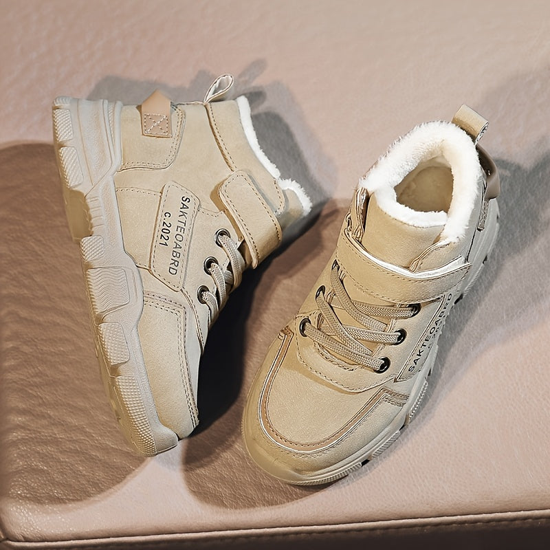 Stivali da neve per ragazzi, stivali invernali casual con stampa di lettere e applicazioni magiche, termici e antiscivolo