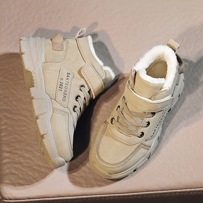 Stivali da neve per ragazzi, stivali invernali casual con stampa di lettere e applicazioni magiche, termici e antiscivolo