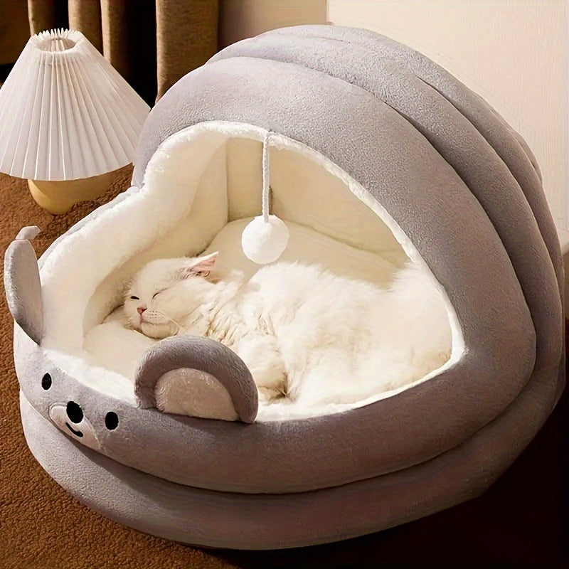 [Comfort accogliente] Cuccia per gatti rosa in peluche per gatti da interno - Stile contemporaneo, non assemblabile, con cuccia imbottita morbida rimovibile e lavabile, con graziose orecchie da coniglio e una simpatica palla sospesa, cuccia per gattini