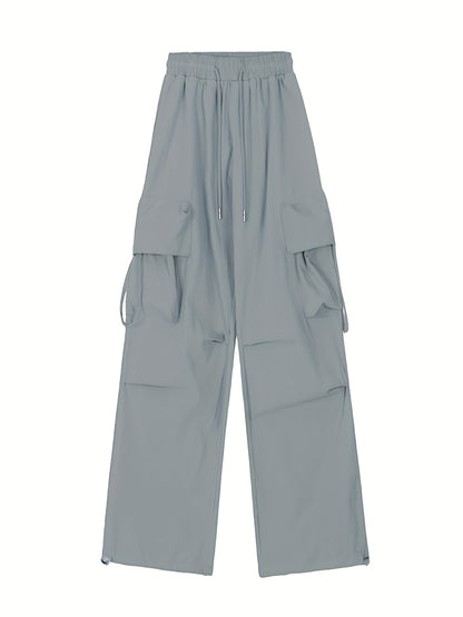 1pc Y2K Style Women's Cargo Pants, 100% Polyester Solid Color Loose Fit with Side Pockets and Drawstring Waist, Glossy Woven Fabric, Unlined - Spring/Summer/Fall Collection