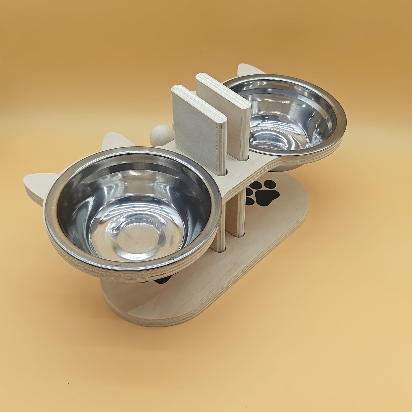 Pet Feeding Set, Stainless Steel Double Bowl Pet Feeder, Height Adjustable, 15° Tilted Neck Anti-Choking Protection, Cat and Dog Bowl, Easy to Clean, High Platform Bowl for Cats, Three Colors Available, Cute and Practical, S
