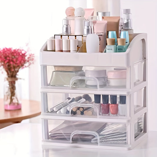 Grande organizer da scrivania bianco per cosmetici con cassetti trasparenti, per toletta, gioielli e cancelleria.