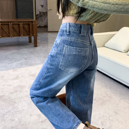 Vintage Wide Leg Jeans, Slant Pocket Loose Stylist Streetwear Baggy Denim Pants, Women's Denim Jeans & Clothing