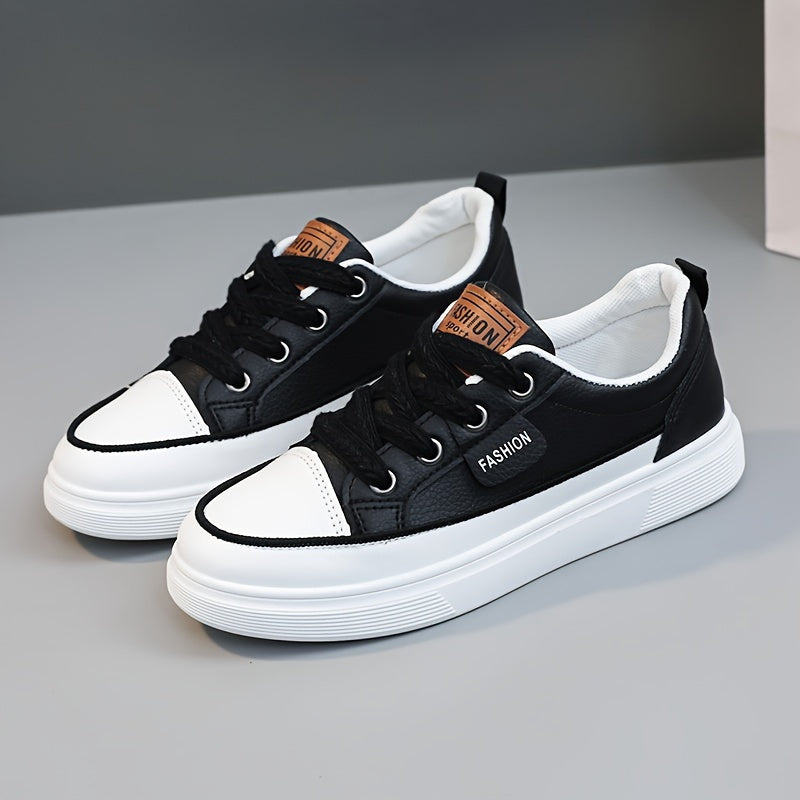 Sneakers basse casual da donna - Leggere, con lacci, design basso in bianco, oro e nero con suola in gomma, calzature alla moda per tutte le stagioni, scarpe carine