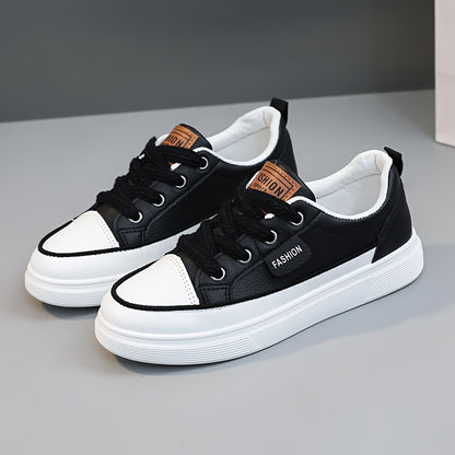 Sneakers basse casual da donna - Leggere, con lacci, design basso in bianco, oro e nero con suola in gomma, calzature alla moda per tutte le stagioni, scarpe carine