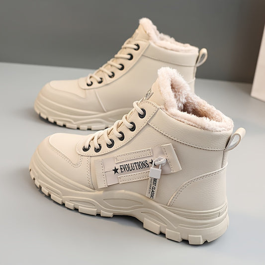 Scarpe casual alte da donna, scarpe invernali calde con fodera in peluche, scarpe sportive con lacci e suola spessa