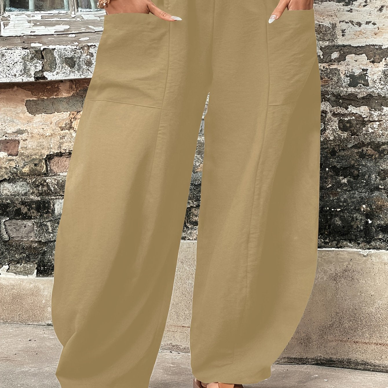 Plus Size Comfort Pocket Pants - Soft Stretch, Roomy Baggy Style - Curvy Womens Casual Fashion with Elastic Waist and Flattering Fit