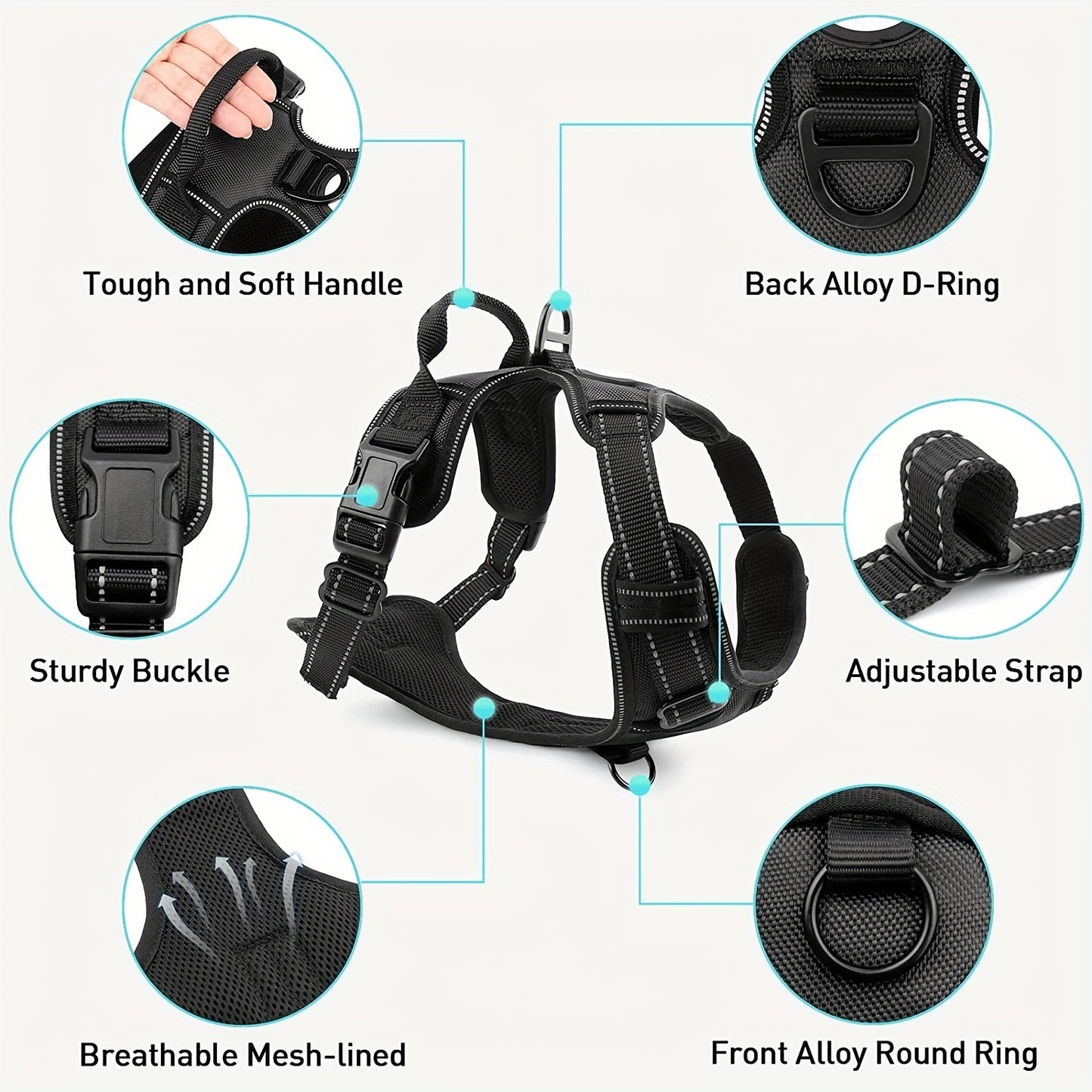 Dog Harness, Reflective No Choke Pet Vest With Front And Back 2 Leash Clips, Soft Padded Dog Harnesses With Easy Control Handle For Training And Walking