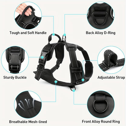 Dog Harness, Reflective No Choke Pet Vest With Front And Back 2 Leash Clips, Soft Padded Dog Harnesses With Easy Control Handle For Training And Walking