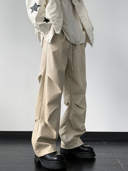Men's Chic Loose Fit Faux Leather Pants, Street Style Baggy Pants K-pop
