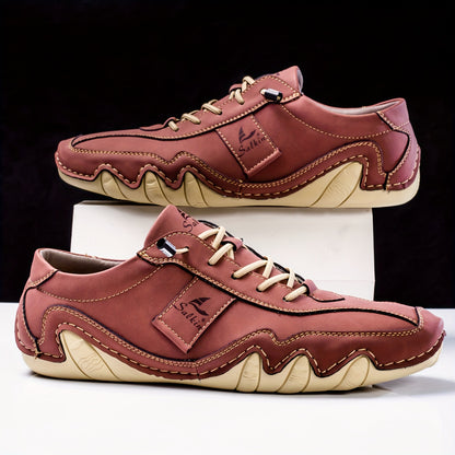 New Retro Style Stitching Casual Sneakers, Breathable Wear-resistant Non Slip Lace Up Shoes For Men's Outdoor Activities