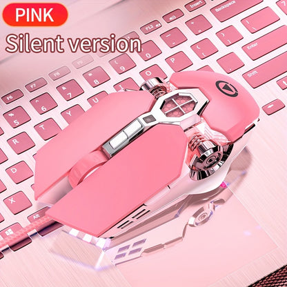 Mouse cablato argentato intagliato per giochi di eSport, macro silenziosa e sonora per mouse mangia-polli per desktop e laptop