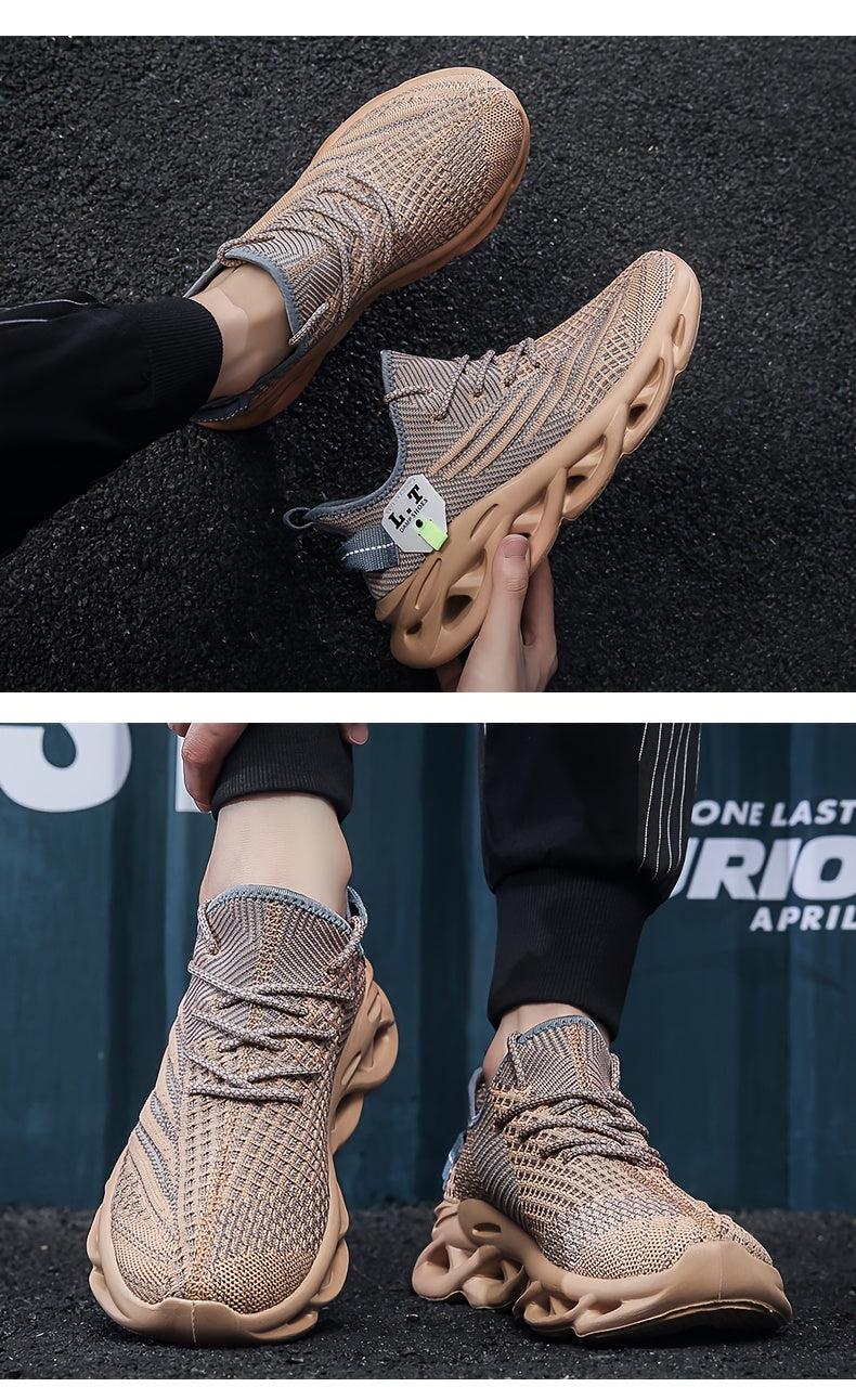 Scarpe da corsa traspiranti in maglia da uomo con assorbimento degli urti, comode sneakers con lacci e suola morbida per jogging all'aperto, primavera ed estate