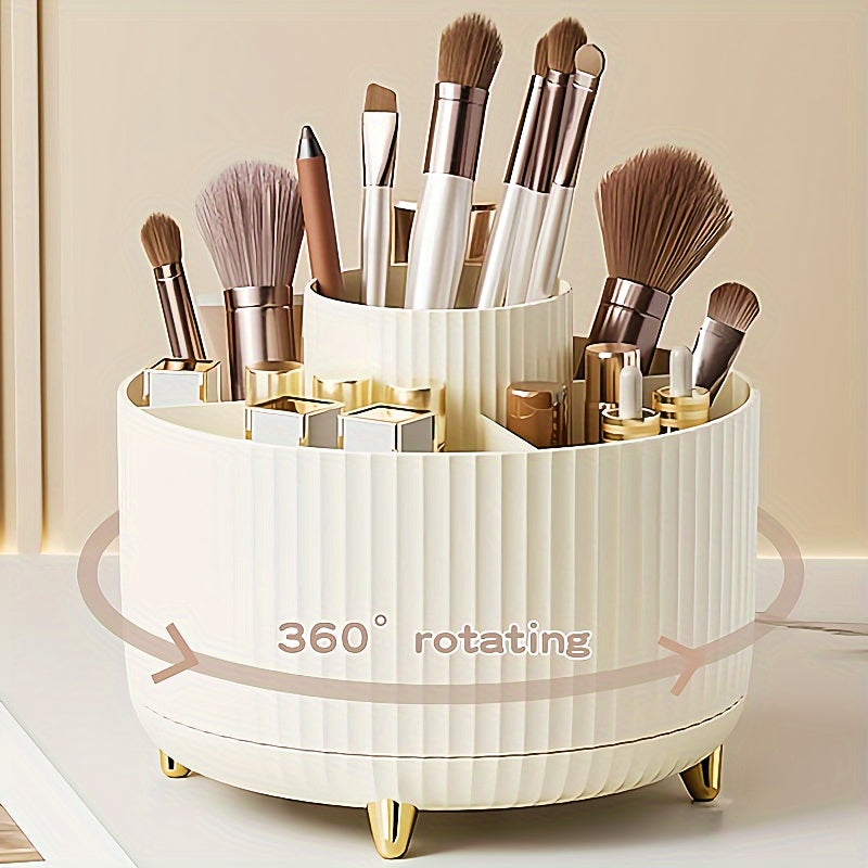 Organizer per il trucco girevole a 360° - 1 contenitore per cosmetici in plastica con 5 scomparti - Supporto multifunzionale per pennelli, rossetti, prodotti per la cura della pelle e cancelleria - Resistente