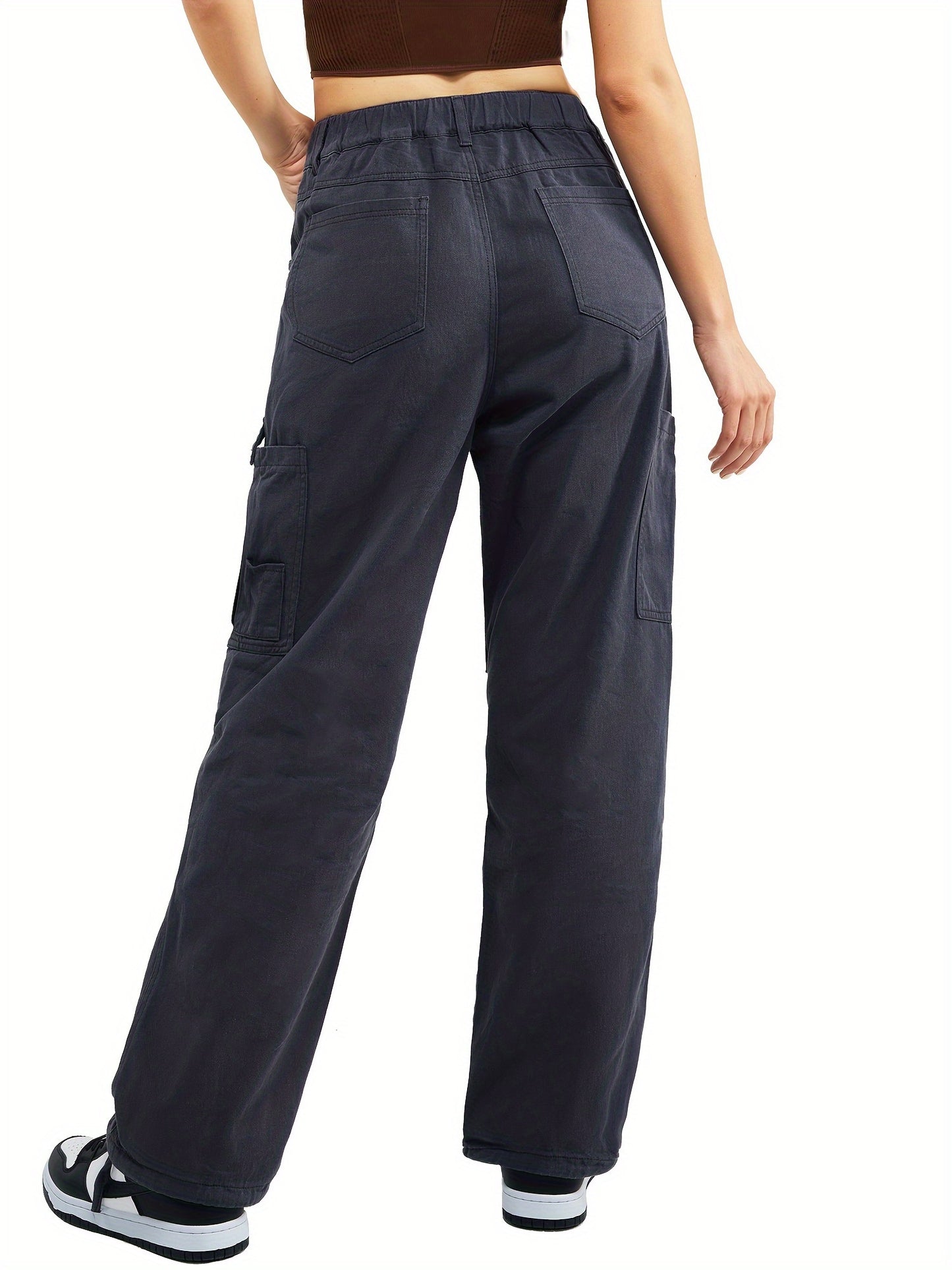 Pantaloni cargo con tasche a patta e tasche oblique, pantaloni larghi a vita alta con bottoni Y2K per primavera ed estate, abbigliamento da donna