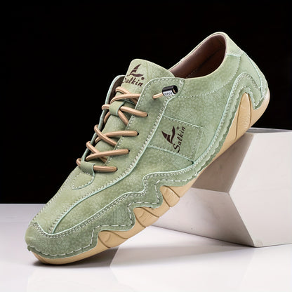 New Retro Style Stitching Casual Sneakers, Breathable Wear-resistant Non Slip Lace Up Shoes For Men's Outdoor Activities